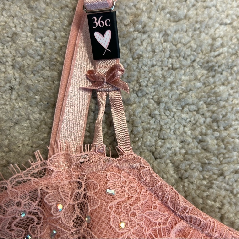 Victoria’s Secret HOLIDAYS/Dream Angel Pink Rhinestone Lace Bra Corset Bustier - Picture 6 of 11